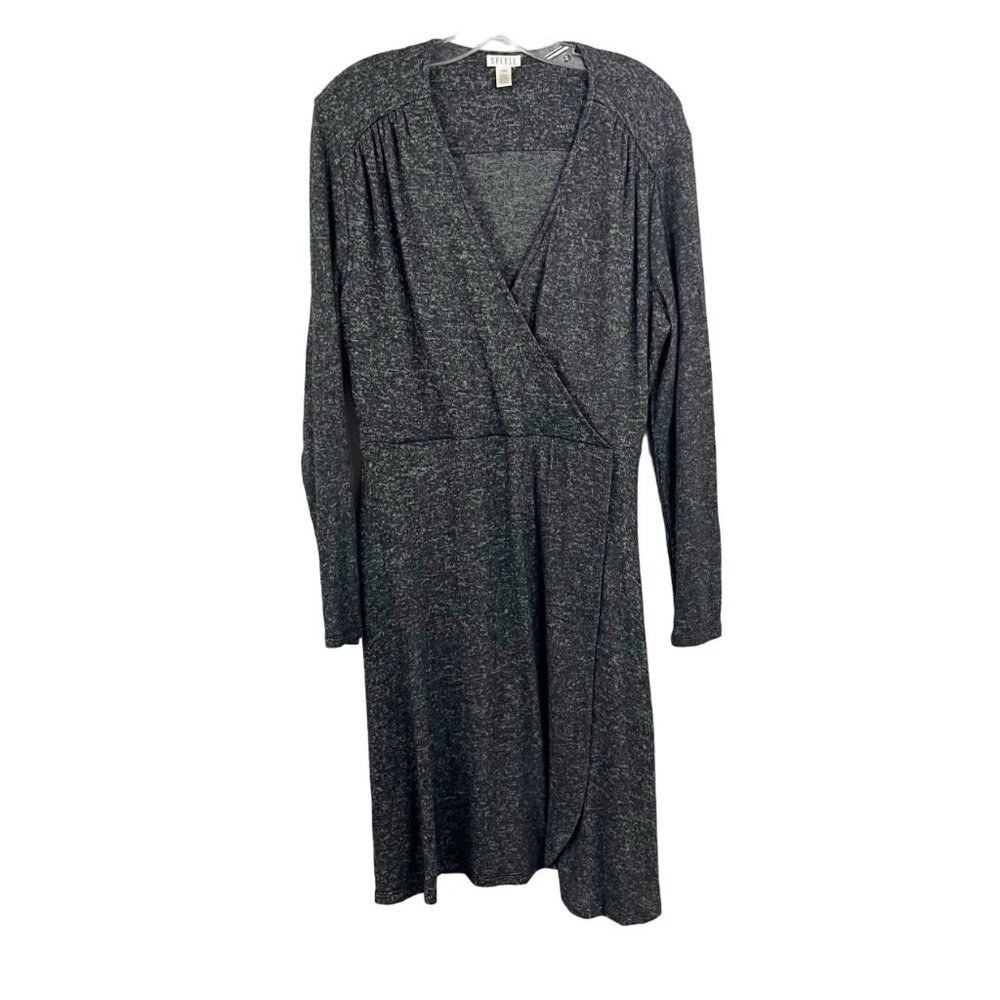 NEW Spense Dark Gray Marled Long Sleeve V-Neck Knit Dress - Size Large